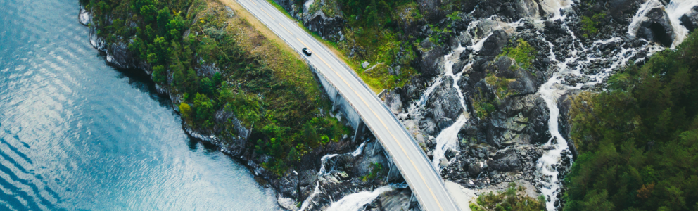 aerial view of truck on road